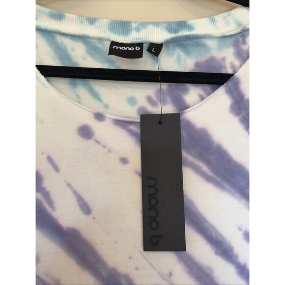 Mono B Blue Purple Tie Dye Raw Neckline Tee Tshirt Shirt Womens Large NEW NWT - Picture 4 of 11